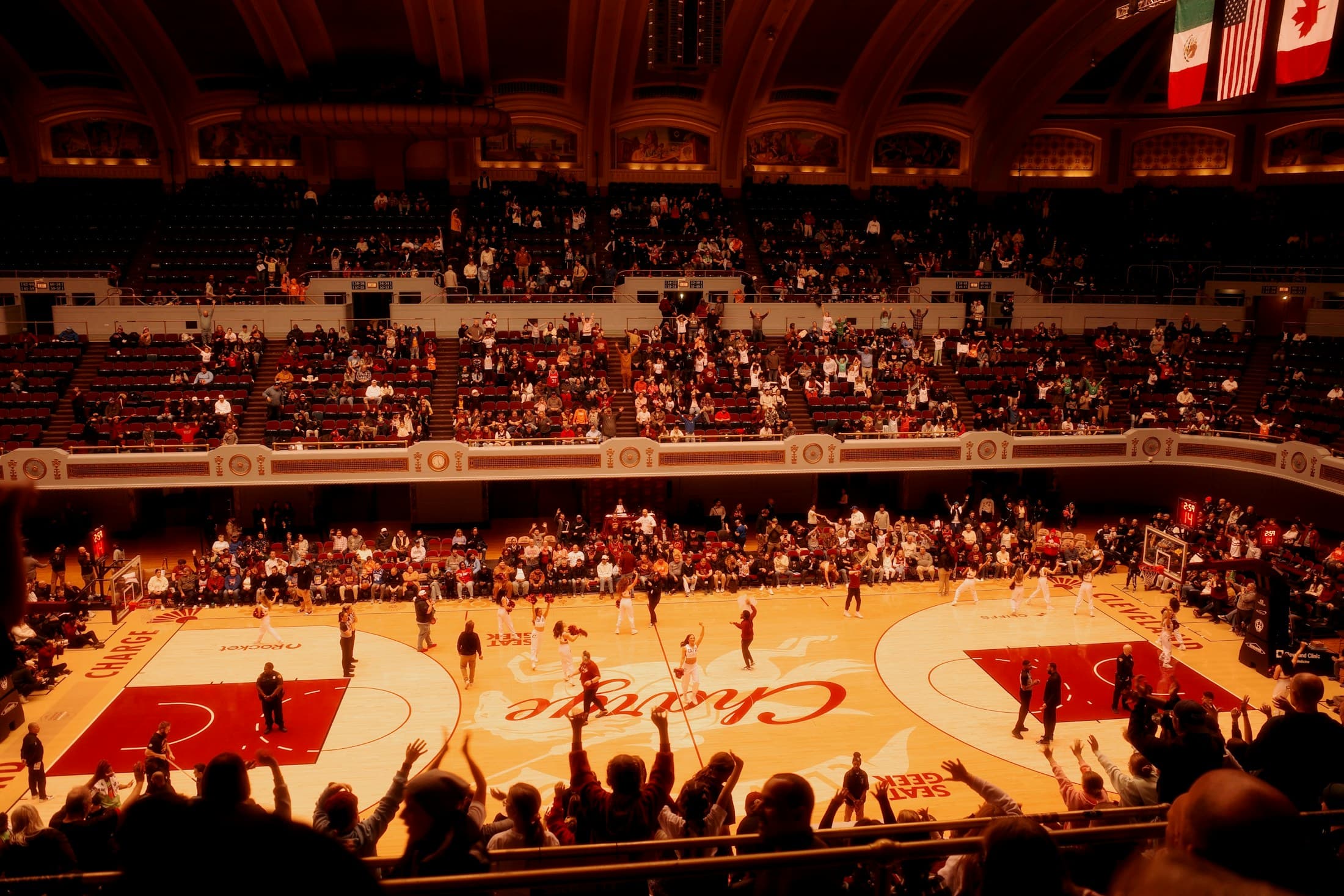 Basketball game in a packed arena