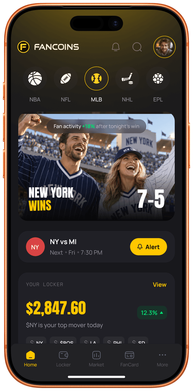 FanCoins home screen showing a baseball result and FanCoin balance