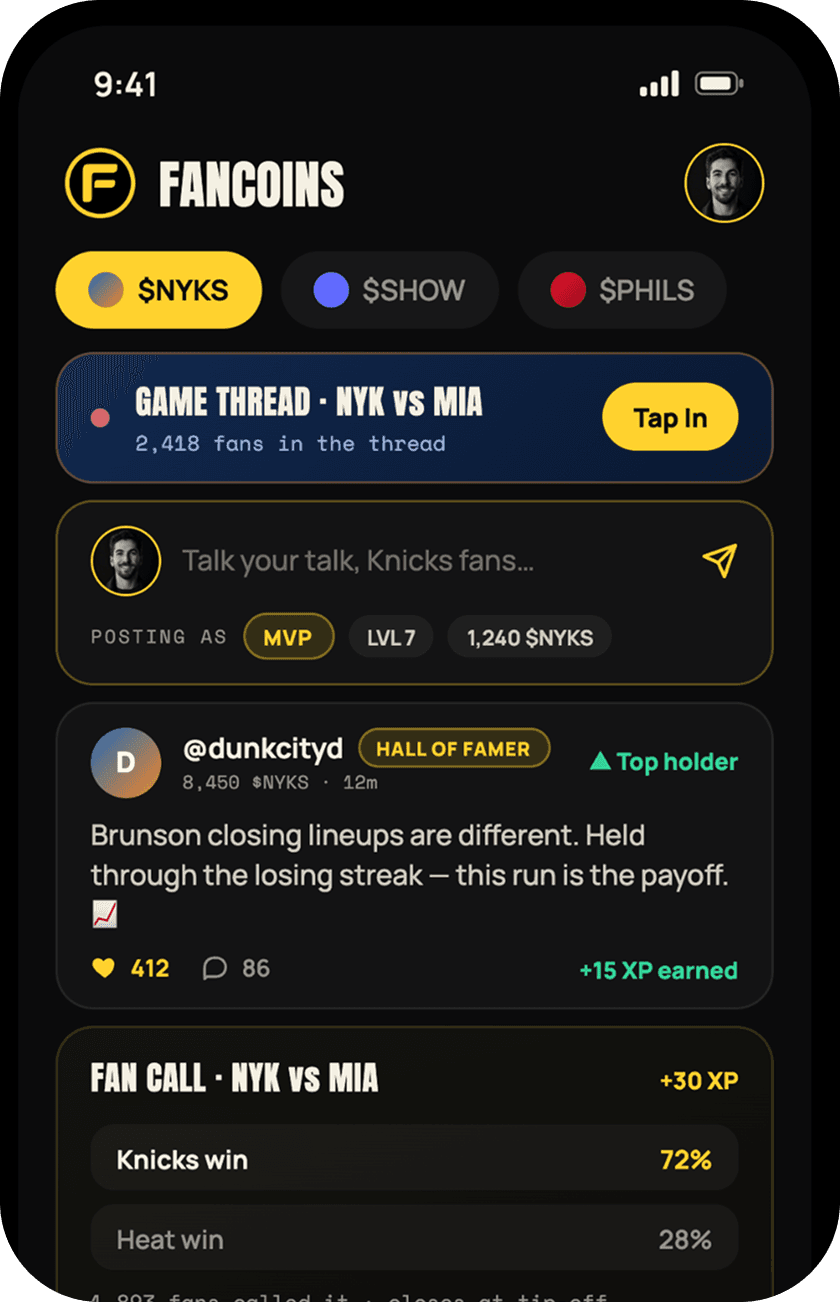 FanCoins fan community mobile screen