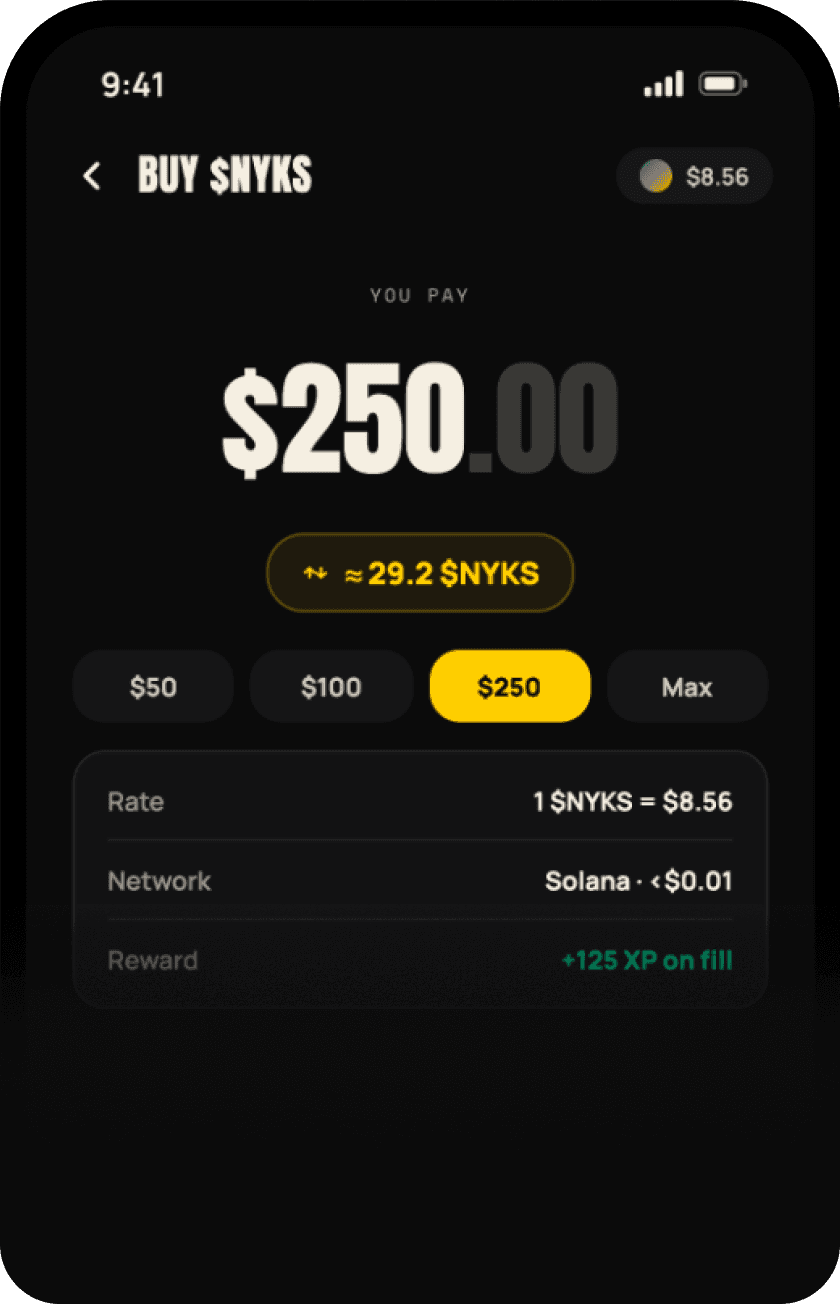 FanCoins token purchase mobile screen