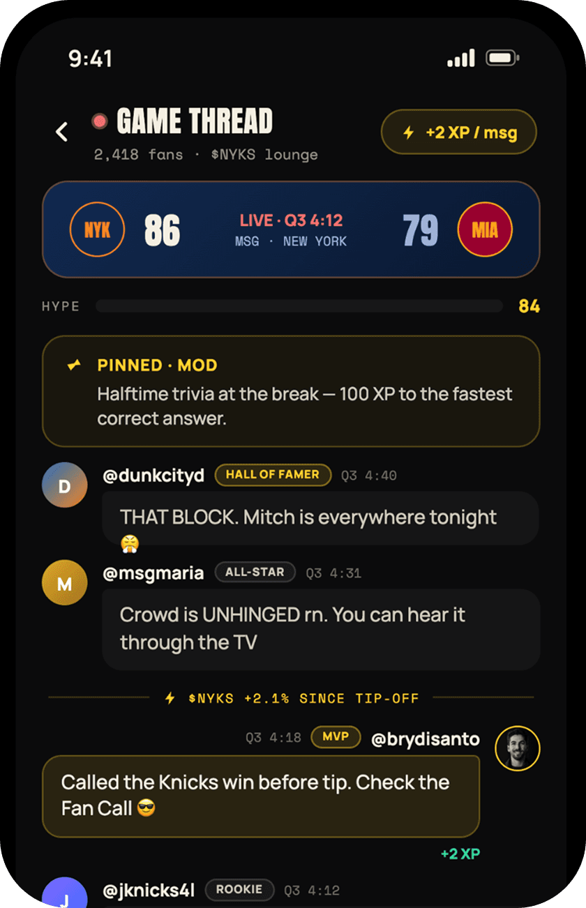 FanCoins live game thread mobile screen