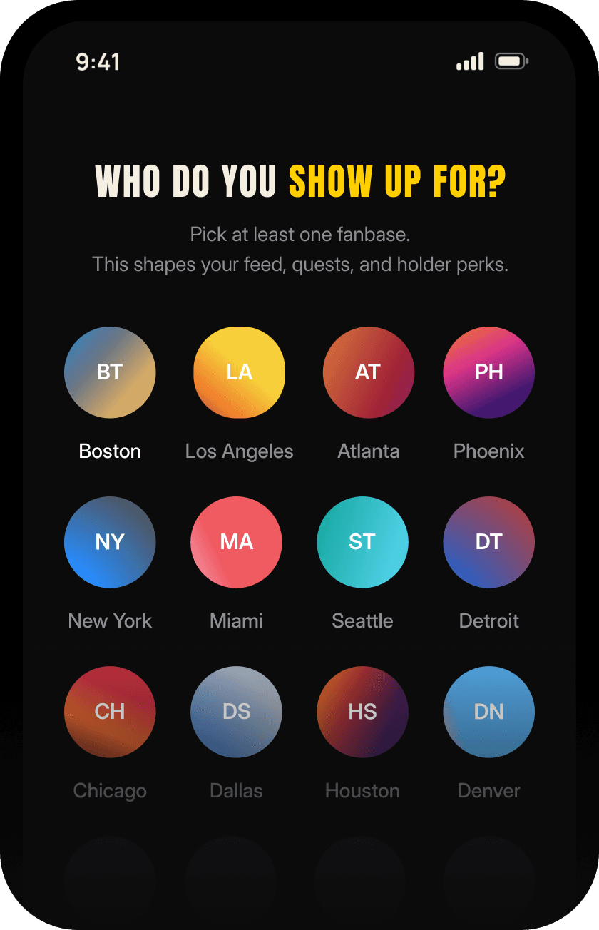 FanCoins community onboarding mobile screen