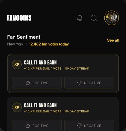 Fan sentiment voting screen
